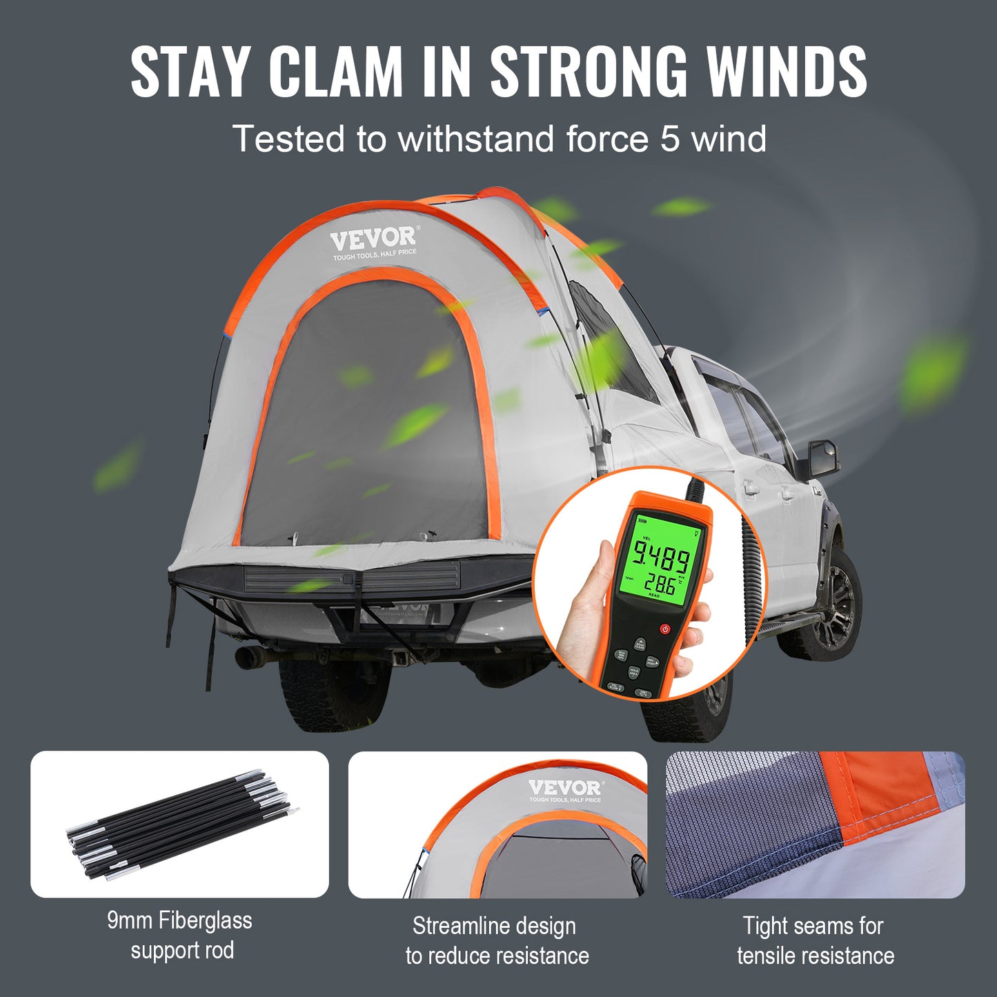 VEVOR Truck Bed Tent, 5.5-6 Pickup Truck Tent With Rain Layer And Carry Bag, Waterproof PU2000mm Double Layer Truck Tent For Camping, Accommodate 2-3 Person, For Camping Traveling Outdoor Activities