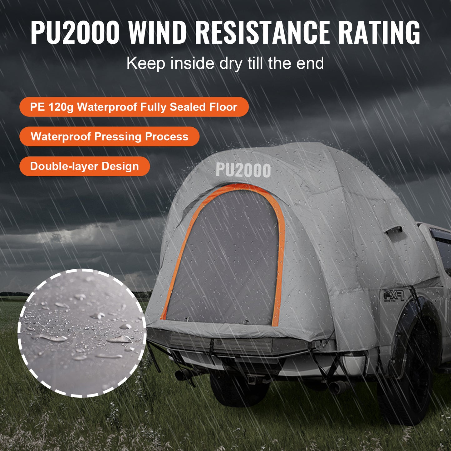 VEVOR Truck Bed Tent, 5.5-6 Pickup Truck Tent With Rain Layer And Carry Bag, Waterproof PU2000mm Double Layer Truck Tent For Camping, Accommodate 2-3 Person, For Camping Traveling Outdoor Activities