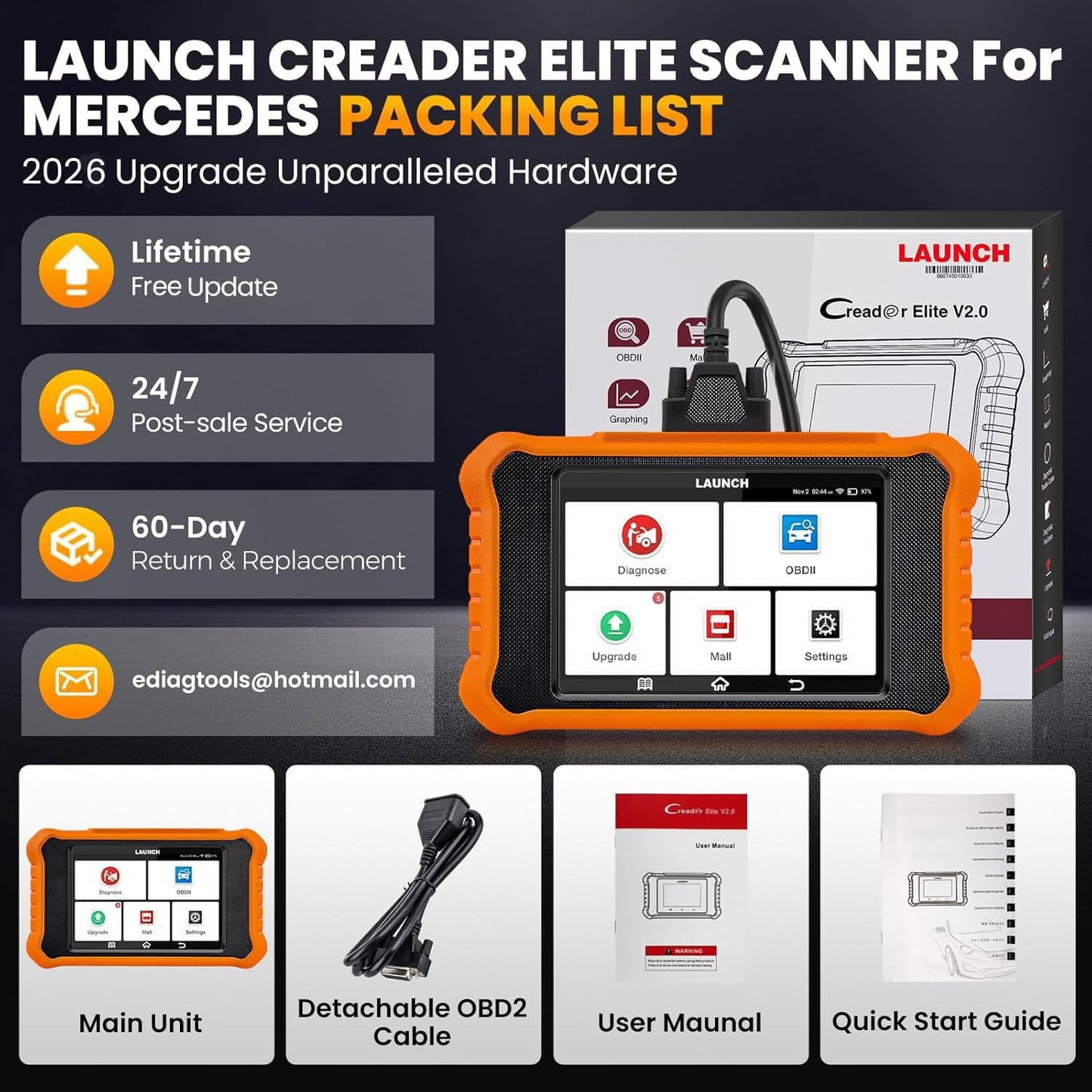 LAUNCH Creader Elite V2.0 fit for Toyota Lexus Bi-Directional Scan Tool, Full System OBD2 Scanner, All Reset Service Code Reader, AUTOVIN, ECU Code, Battery Registration, Lifetime Free Update